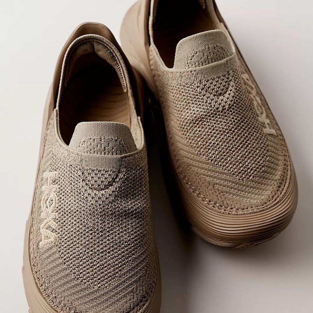 Hoka Beige Knit Slip-On Shoes